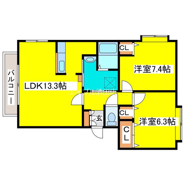 ミュー平岡(2LDK/3階)の間取り写真
