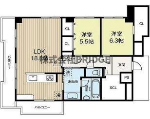 西梅田コーポ(2LDK/7階)の間取り写真