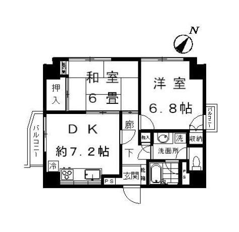 ビルカワ大和郷(2DK/7階)の間取り写真