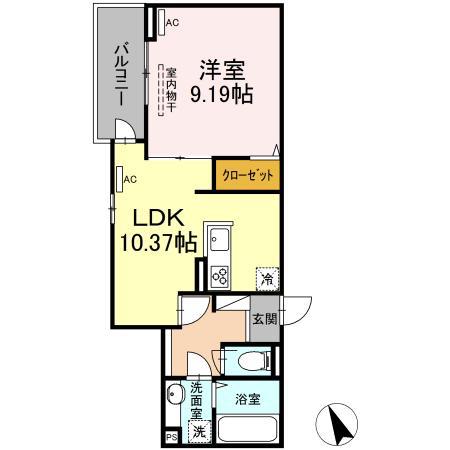 東武東上線 東武練馬駅 徒歩9分 3階建 築4年(1LDK/2階)の間取り写真