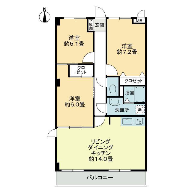 フィネス玉藻(3LDK/2階)の間取り写真