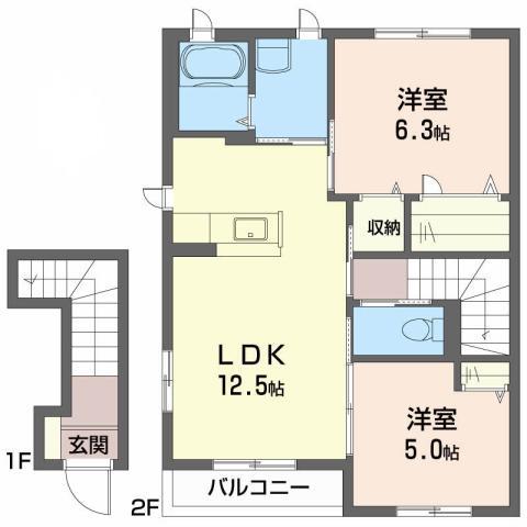 シャーメゾンエーデルハイムB(2LDK/2階)の間取り写真