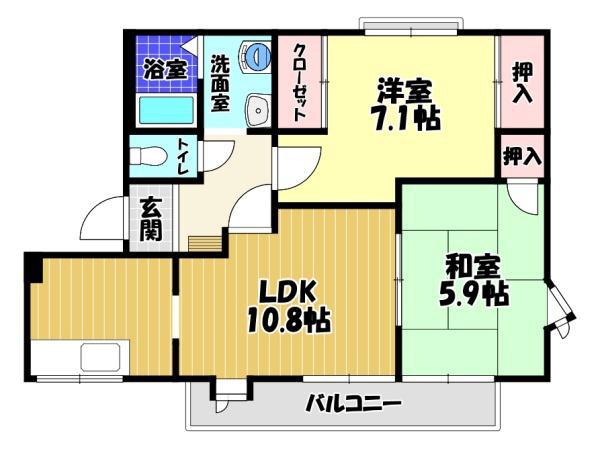 フェアリーク飛鳥(2LDK/2階)の間取り写真