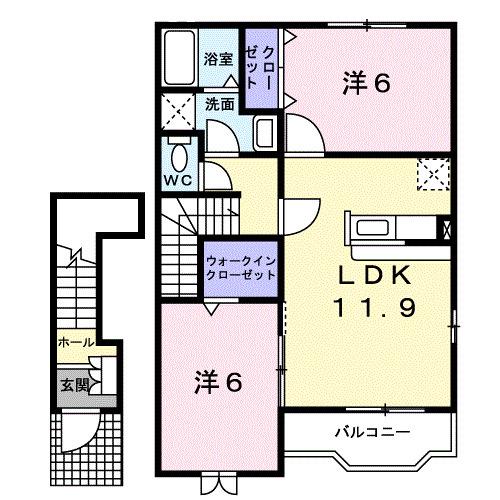 ハピネス村山A(2LDK/2階)の間取り写真