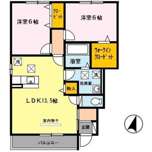 D-ROOM秋月 B棟(2LDK/1階)の間取り写真