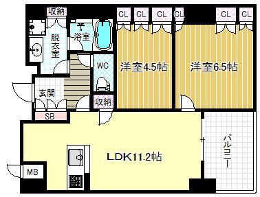 アーデンタワー福島ウエスト(2LDK/4階)の間取り写真