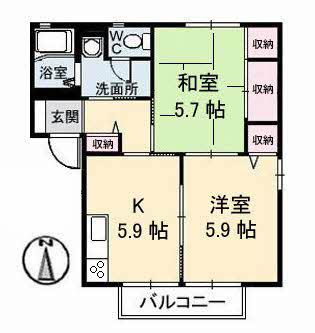 さくらA棟(2K/2階)の間取り写真
