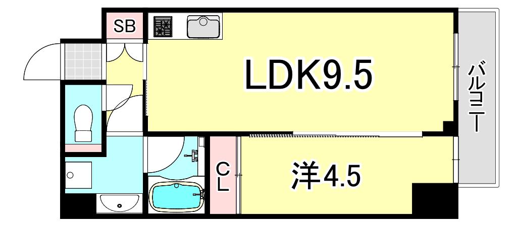 プレジオ武庫川ASIAN(1LDK/2階)の間取り写真