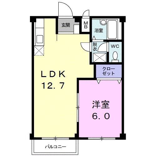 エルディム西塚B(1LDK/2階)の間取り写真