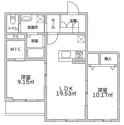 カシェット武蔵小杉(2LDK/3階)の間取り写真