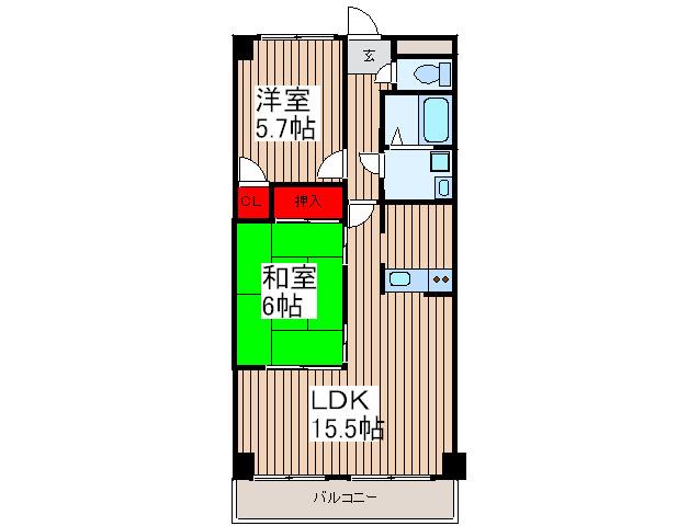 フローラ浦和(2LDK/5階)の間取り写真