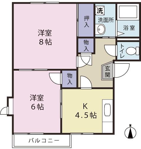 メゾンフローラB(2K/2階)の間取り写真