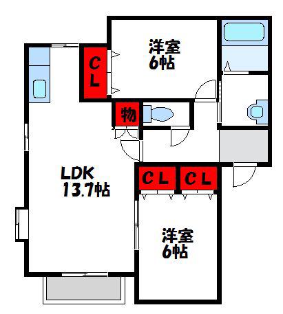 ピュアハイツII A棟(2LDK/2階)の間取り写真