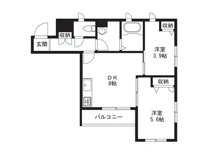 コンフォールKURENAI(2DK/2階)の間取り写真