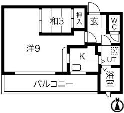 ノース・ヒルズ(1LDK/1階)の間取り写真