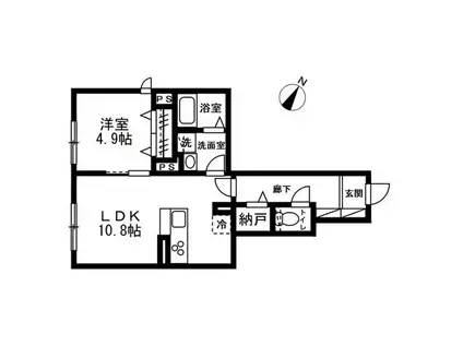 荒川区東尾久共同計画(1LDK/1階)の間取り写真