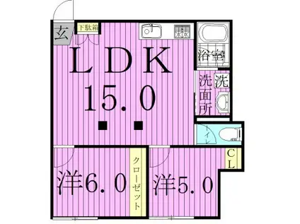 中峠ハイツE1(2LDK/1階)の間取り写真