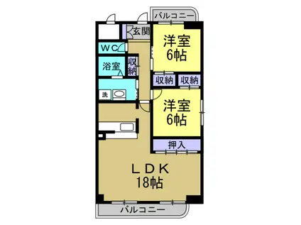 パークサイド雁宿1号館(2LDK/1階)の間取り写真