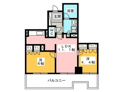 岐阜シティタワー43 スカイアークス(2LDK/18階)の間取り写真