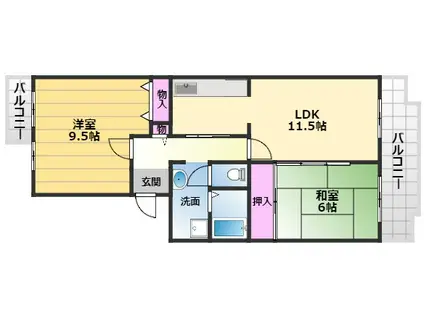 フレール鶴山台101棟(2LDK/2階)の間取り写真