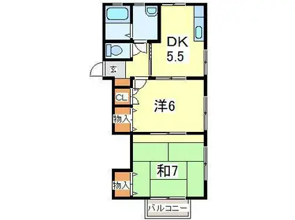 フローラルグレースM(2DK/2階)の間取り写真