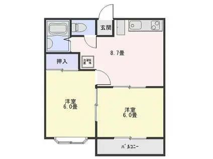 ミキハイツ(2DK/2階)の間取り写真