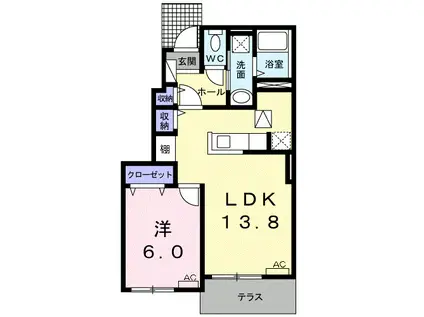 ベルカーナ楓(1LDK/1階)の間取り写真