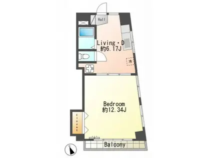 深山ビル(1DK/2階)の間取り写真