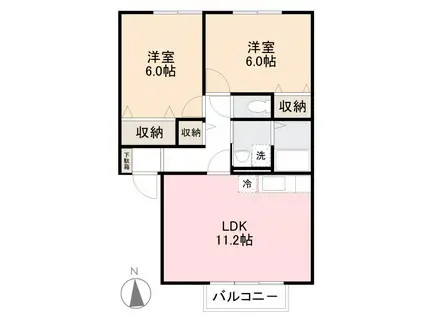 プレスティージュII A・B・C棟(2LDK/1階)の間取り写真