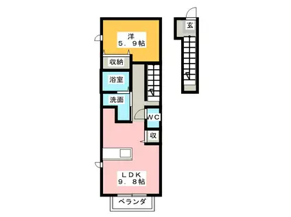 ニューヤマジII(1LDK/2階)の間取り写真