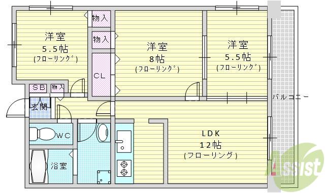 パークハイツアイリス1号館(3LDK/2階)の間取り写真