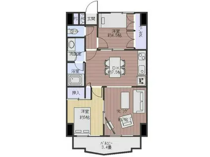 スカイハイツ星ガ丘(2LDK/9階)の間取り写真