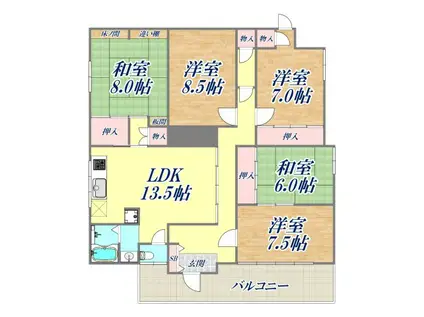 鶯橋マンション(5LDK/5階)の間取り写真