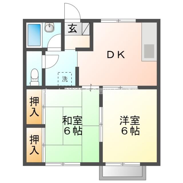 ハラマキハイツF棟(2DK/2階)の間取り写真