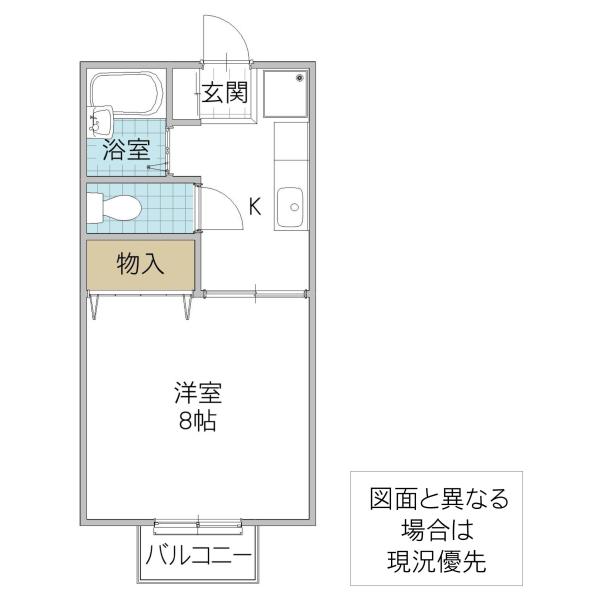 パークヒルズB棟(1K/1階)の間取り写真
