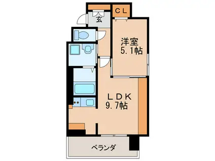 ルシェット白川公園(1LDK/5階)の間取り写真