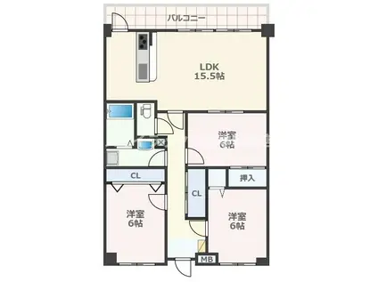 フラワーマンション城西(3LDK/9階)の間取り写真