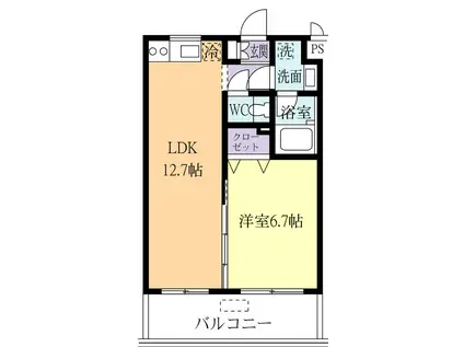 花室ヒルズA棟(1LDK/1階)の間取り写真