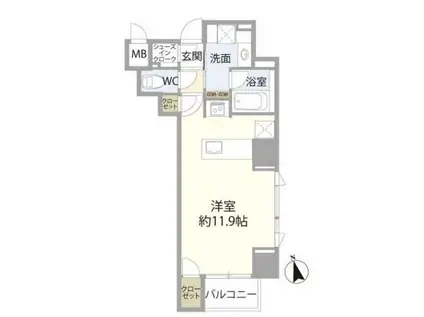 ベルジェンド浅草寿フィエルテ(ワンルーム/9階)の間取り写真