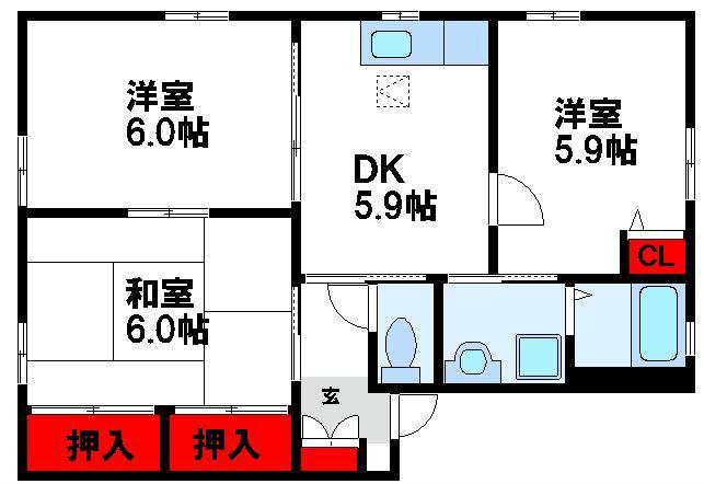 リバプ-ル I棟(3DK/2階)の間取り写真