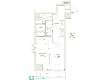 グランカーサ錦糸町(1DK/8階)の間取り写真