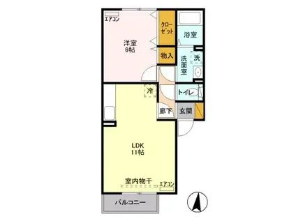 ヴィラオーネストB(1LDK/2階)の間取り写真