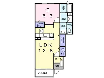 グランドゥール・アサマ B(1LDK/1階)の間取り写真