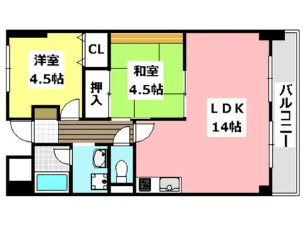 ロイヤルオータム(2LDK/4階)の間取り写真