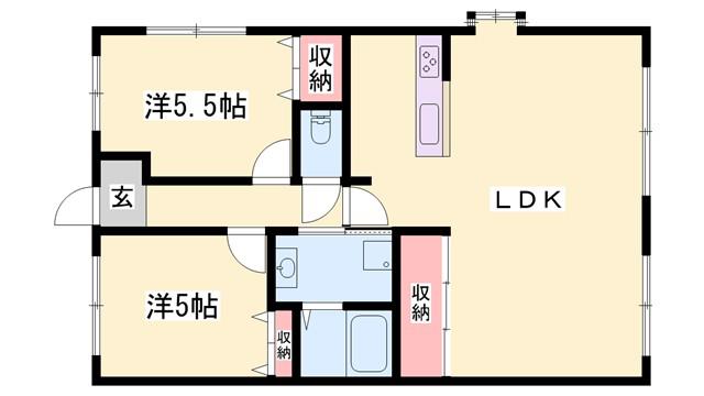 パインヒルコーナン(2LDK/1階)の間取り写真