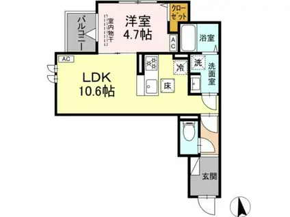 北区豊島7丁目PJ B棟N(1LDK/2階)の間取り写真