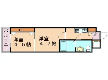 NO46 Vプロジェクト2100天神(2K/3階)の間取り写真