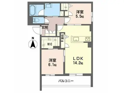 シャーメゾン ソルコート 上中条(2LDK/2階)の間取り写真