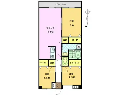 グローリィホーム(3LDK/8階)の間取り写真