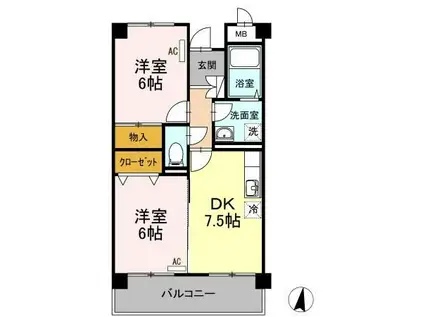グランドール(2DK/2階)の間取り写真